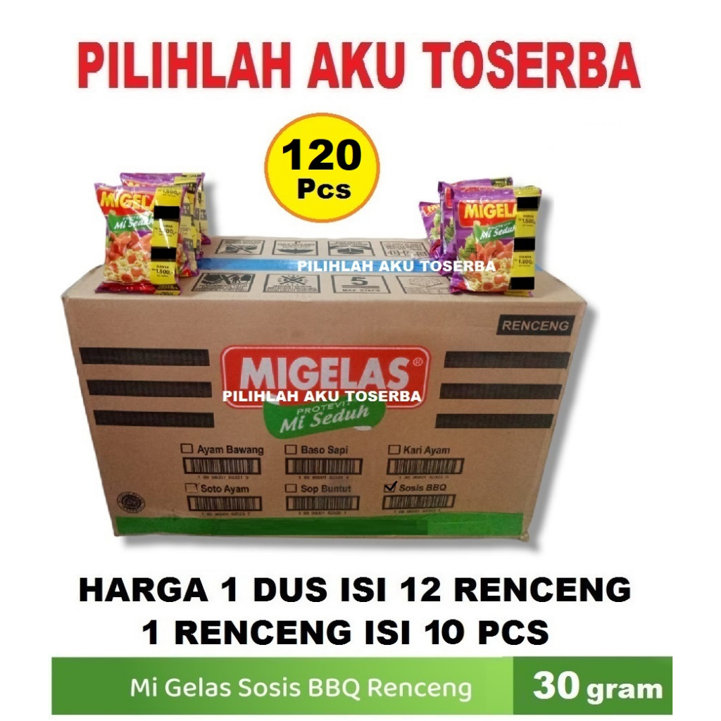 Mie Gelas Migelas Rasa Sosis BBQ @28 Gr - (HARGA 1 DUS isi 12 Renceng)