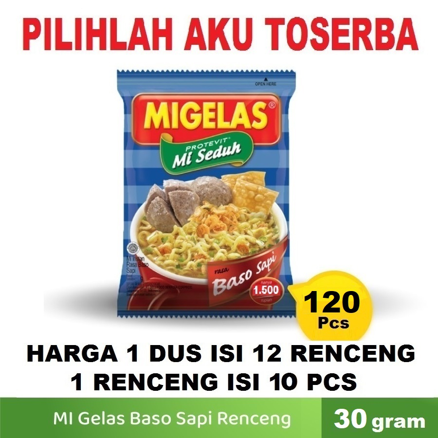 Mie Gelas Migelas Rasa Baso Sapi @30 Gr - (HARGA 1 DUS isi 12 Renceng)