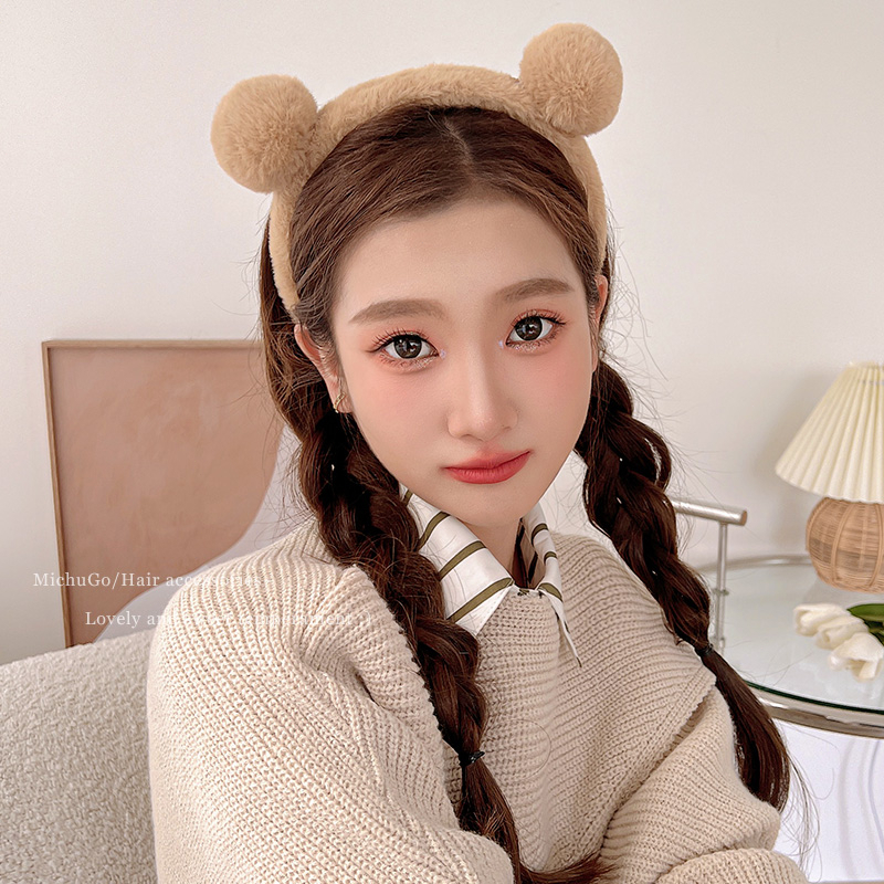 COD❤️Bando Telinga Beruang Mewah Lucu  Wanita Kartun Rusak Rambut Mencuci Wajah Hairband-A.one