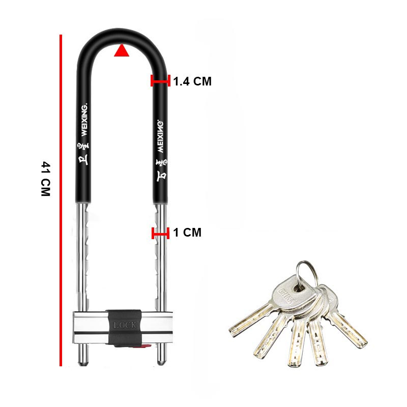 WEIXING U-Lock Gembok Panjang Velg Ban Sepeda Motor Anti Maling 410mm - S659