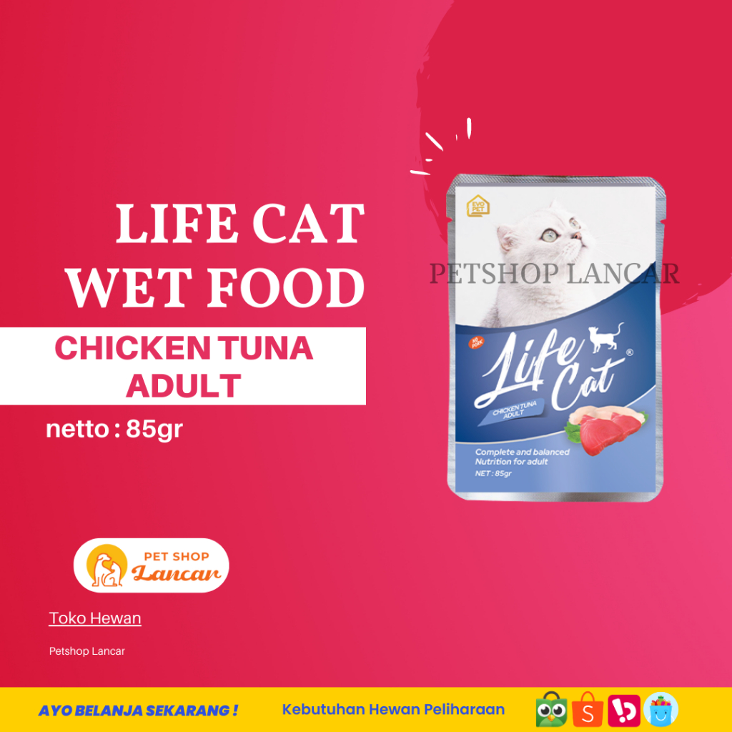 Life Cat Pouch Adult Chicken Tuna Makanan Kucing Basah 85gr