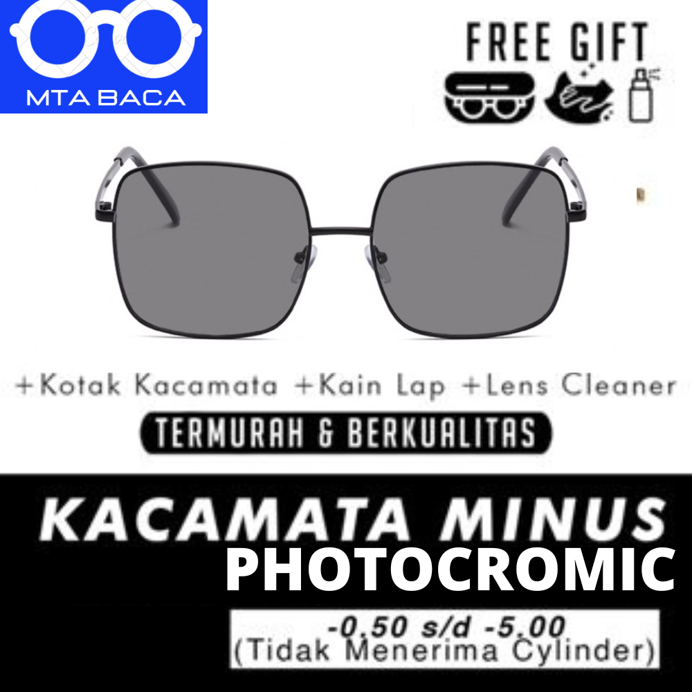 MB/Paket Kacamata Photocromic Minus Frame 445 Kotak Besi Besar Wanita