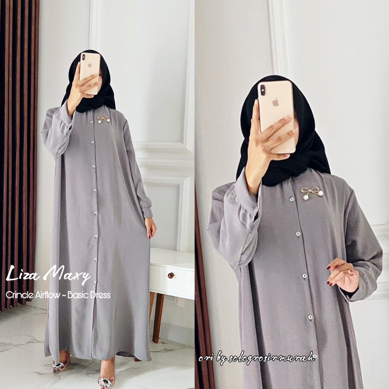 Liza Gamis Crincle Airflow Ld110/Gamis Full Kancing/Long Maxy Polos Crincle