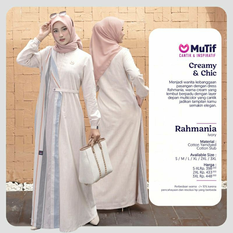 Couple Mutif Rahmania Ivory Pastel Cream Mutif Man Mahendra Baju Muslim Gamis Kemeja Couple Keluarga Family Series Terbaru Ori Lebaran 2023