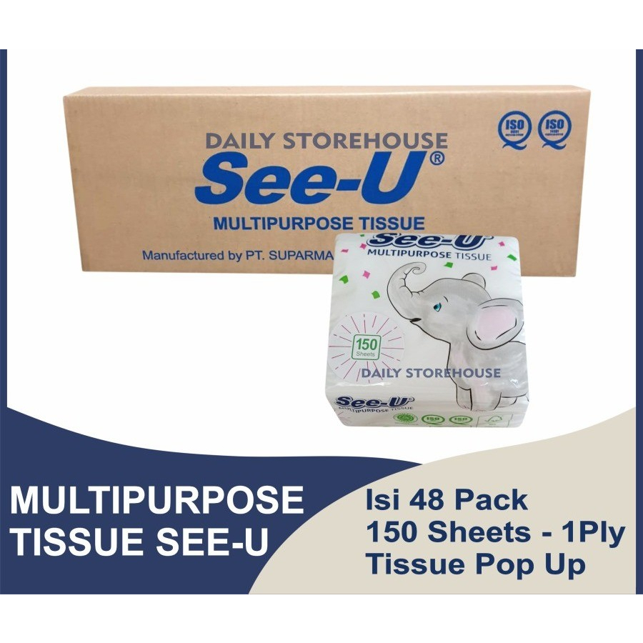 Tissue See U Multipurpose Pop Up Gajah 150 Sheets 1 Ply / Tisu kotak meja makan serbaguna