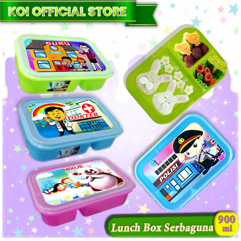 Koi Official - Lunch Box Serbaguna Makanan Sekat 3 / Kotak Plastik Tempat Bekal 900ml