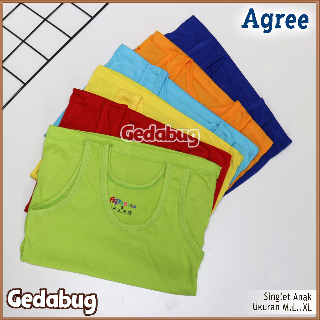 3 pcs - Singlet Agree  art SA 002 / Kaos Kutang Warna AnakKatun Serap Keringat Agree Kids