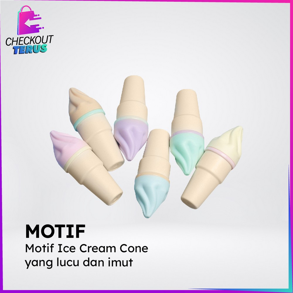 CT A57 Highlighter Pen Es Krim Cone Monas Unik 6IN1 Free Pouch Stationery Alat Tulis Kantor Penanda Berwarna Spidol Highlighter Ice Cream Cone