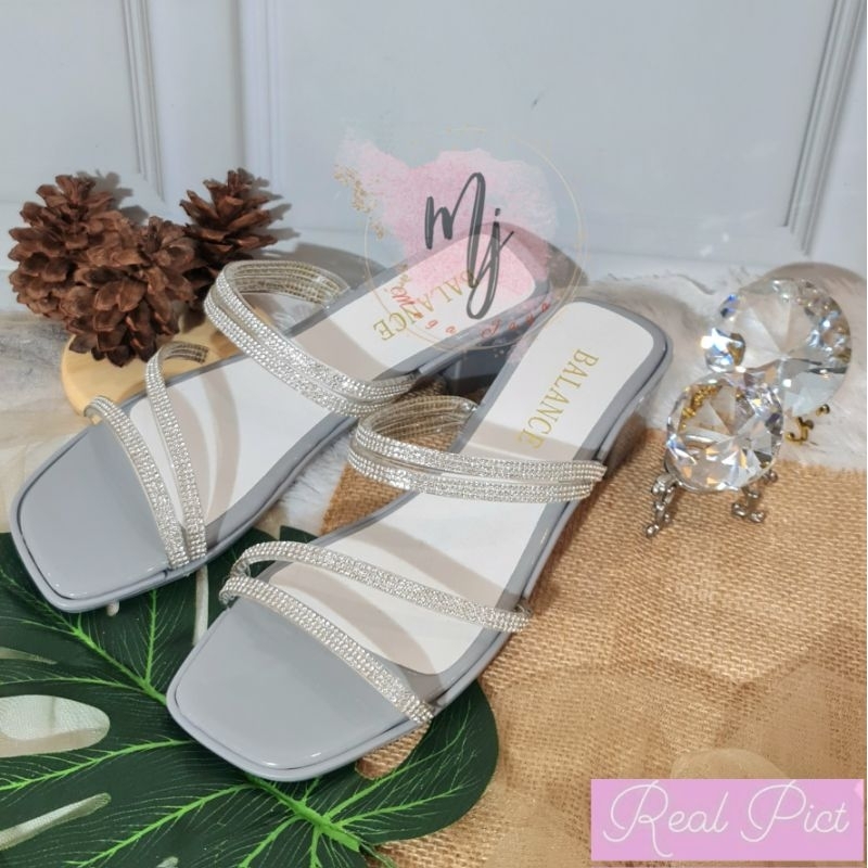 Sandal Hak Selop Glitter  wanita Import Terbaru 4 cm