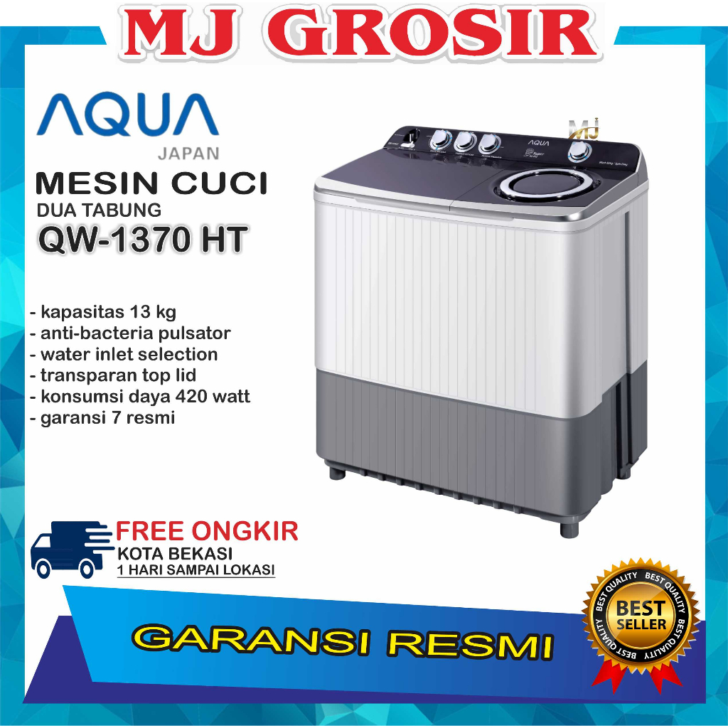 MESIN CUCI AQUA JAPAN QW 1370 HT QW-1370HT 13 KG 2 TABUNG 13KG