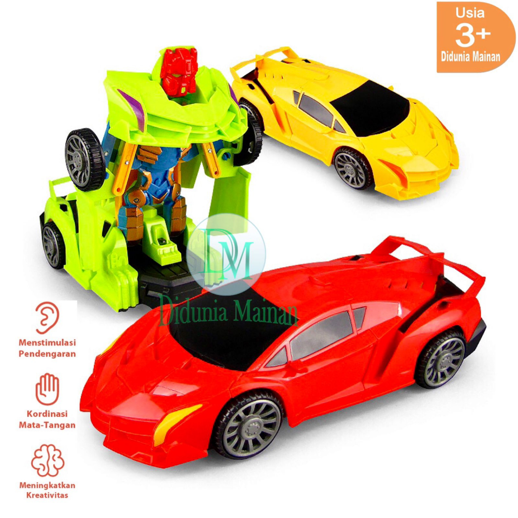 Mainan edukasi mobil mobilan super car lampu robot transformers