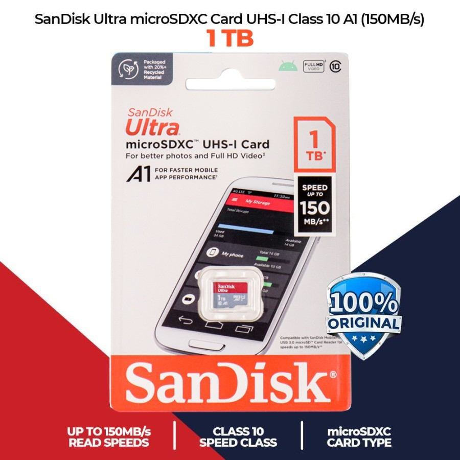 Sandisk MicroSDXC Ultra 150MB/S 1TB Class 10 UHS-1 A1 - SDSQUAC-1T00