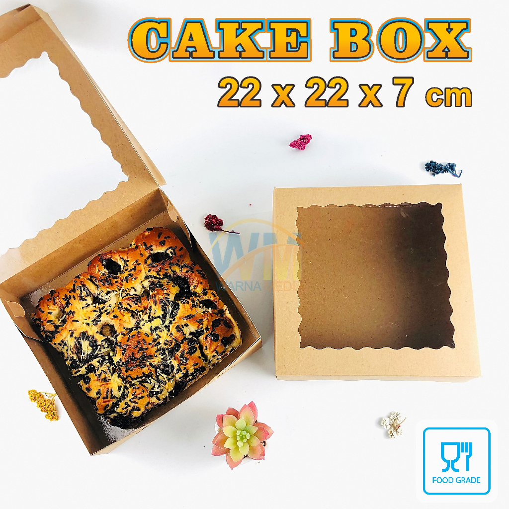 Dus Box Bolu 22x22x7 / Dus nasi Catering 22x22x7 / Kotak Kue Bolu Tebal / Cake Box 22x22 Jendela / K