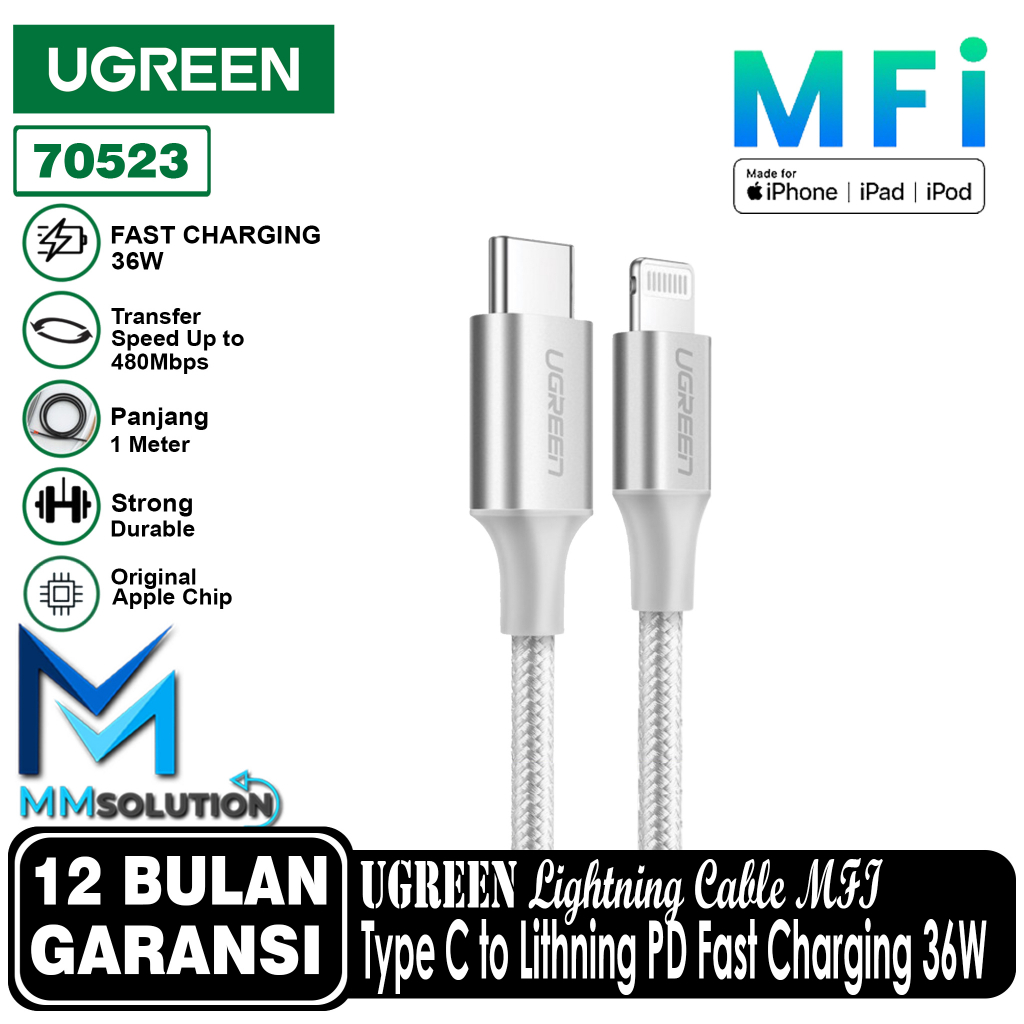 UGREEN MFI Kabel Fast Charging 3A PD 36W Type C to Lightning iPhone