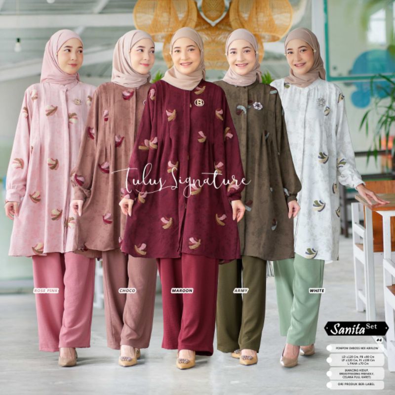 SANITA SET #4 BY TULUS SIGNATURE / ONESET MOTIF MUSLIMAH / Setelan celana wanita Emboss