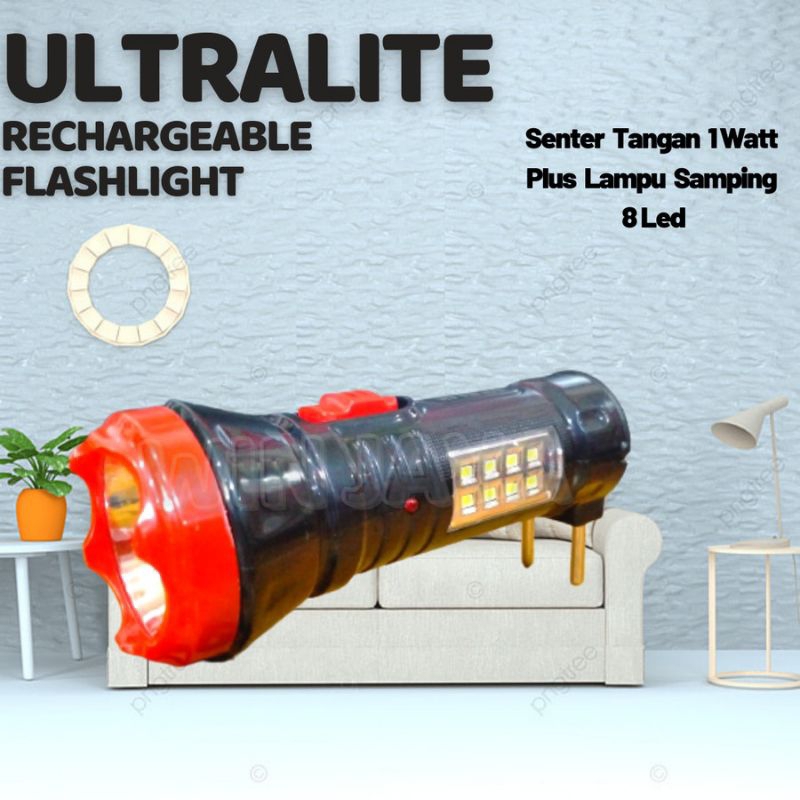 Senter Led Charger Ultralite ULT T1W 8LED Senter Tangan Rechargeable