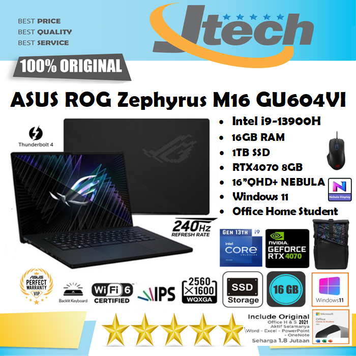 ASUS ROG Zephyrus M16 GU604VI - i9-13900H - 16G - 1TB SSD - RTX4070 8GB - 16&quot;QHD 240Hz - W11 - OHS