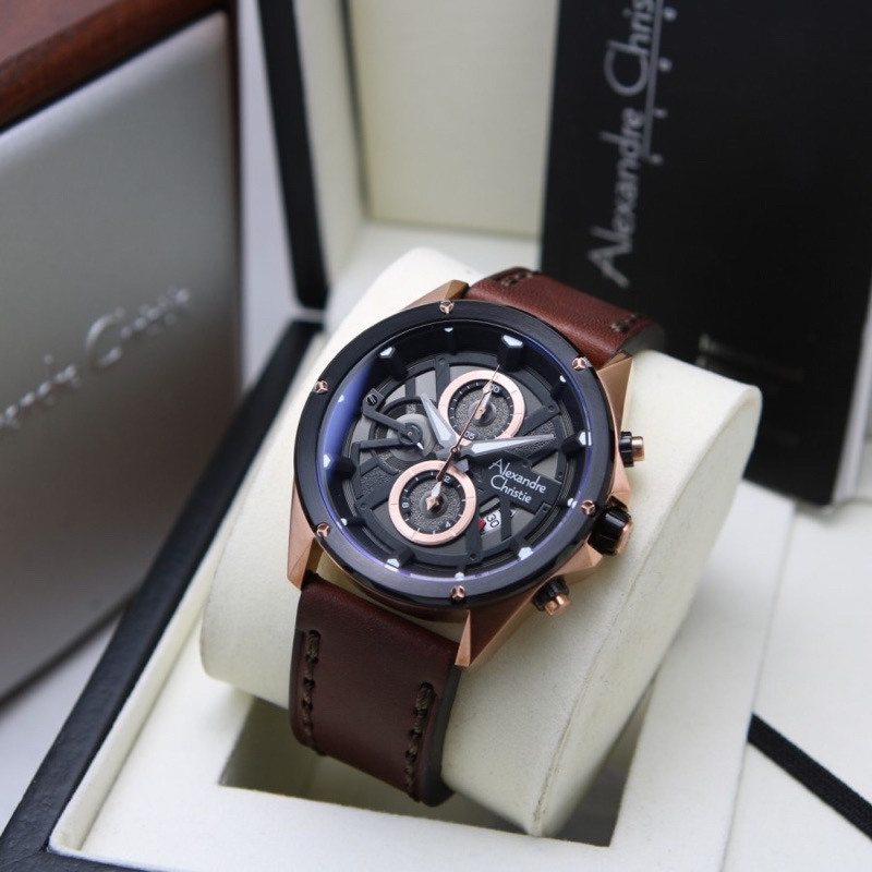 Jam Tangan Pria Alexandre Christie Chronograph AC 6620  /AC 6620 Leather &amp; stainless steel