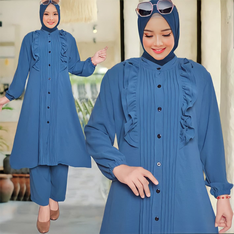 JUWITA Set TUNIK + CELANA bahan CRINKLE  setelan Wanita dewasa terbaru