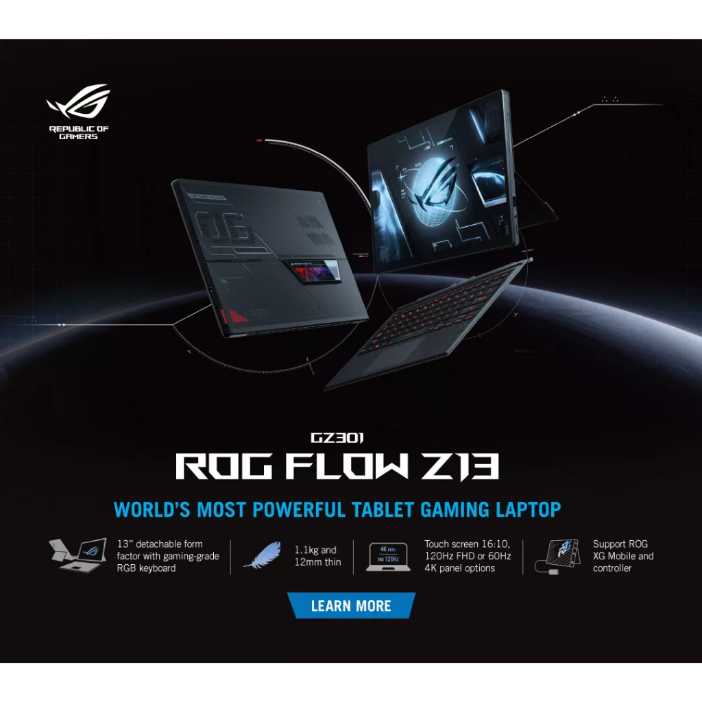 Laptop Asus Rog Flow Z13 GZ301ZE I9R5E6T-O TOUCH 4K RTX3050TI 4GB I9 12900H 16GB 1TBSSD W11 OHS2021 13.4UHD