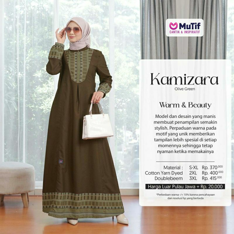 Mutif Sarimbit Kamizara Olive Green Mutif Man Kamiza Baju Muslim Gamis Sarimbit Keluarga Family Series Terbaru Ori Lebaran 2023