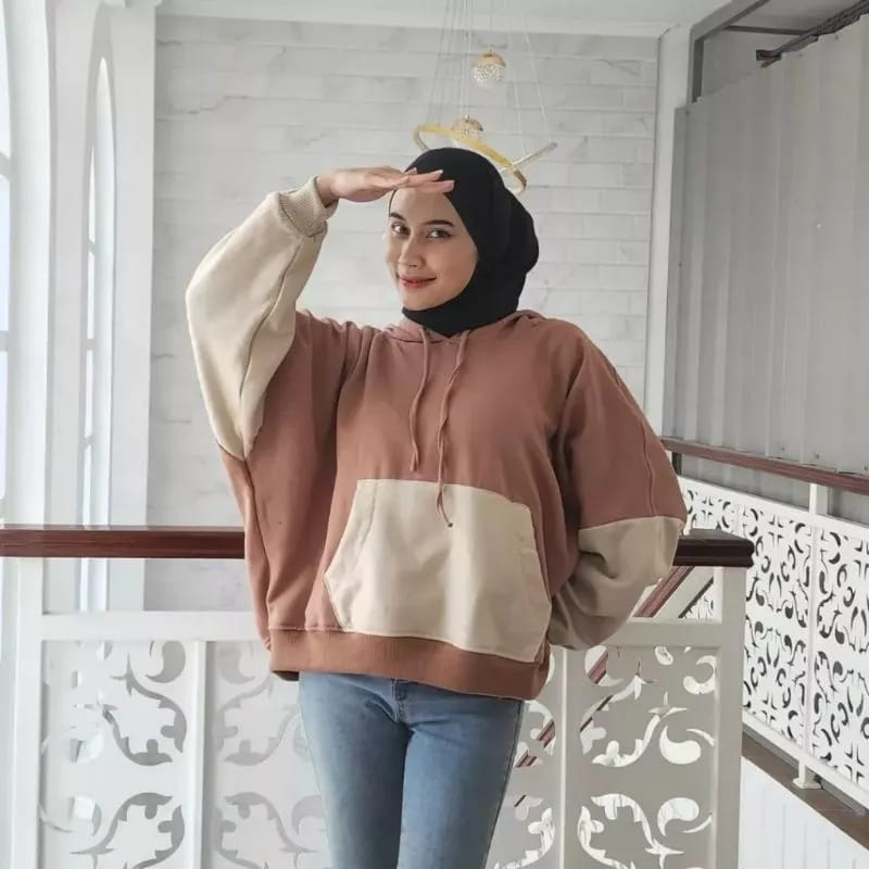 BATWING JUMBO SAKU HOODIE SWEATER - SWEATER BIGSIZE WANITA COMBIE