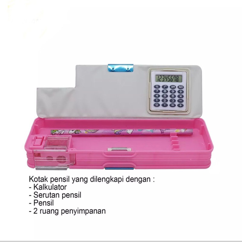 (SUN) KOTAK PENSIL MAGNET KALKULATOR / TEMPAT PULPEN CALCULATOR KARAKTER / PENSIL BOX MURAH