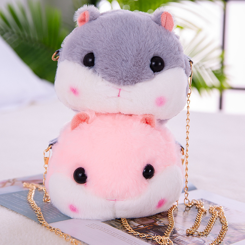 REALPIC IMPORT Jepang Kawaii Hamster HAMTARO Plush Toy Boneka Selempang Kartu Tas Bahu Dompet Koin Kantong Dompet Anak Gadis Mainan Hadiah Ulang Tahun