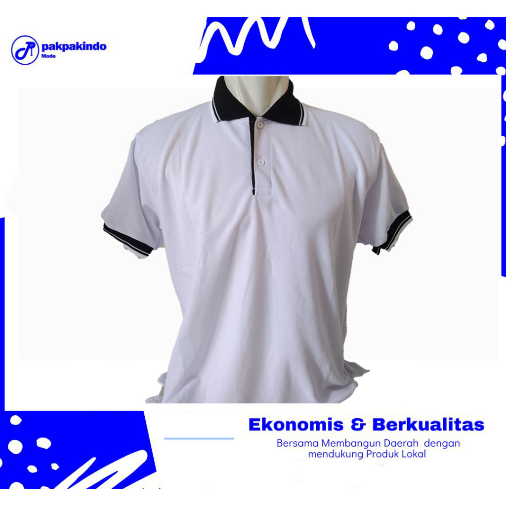 BAJU KAOS POLO POLOS PUTIH KERAH HITAM LENGAN PENDEK PRIA WANITA TERLARIS