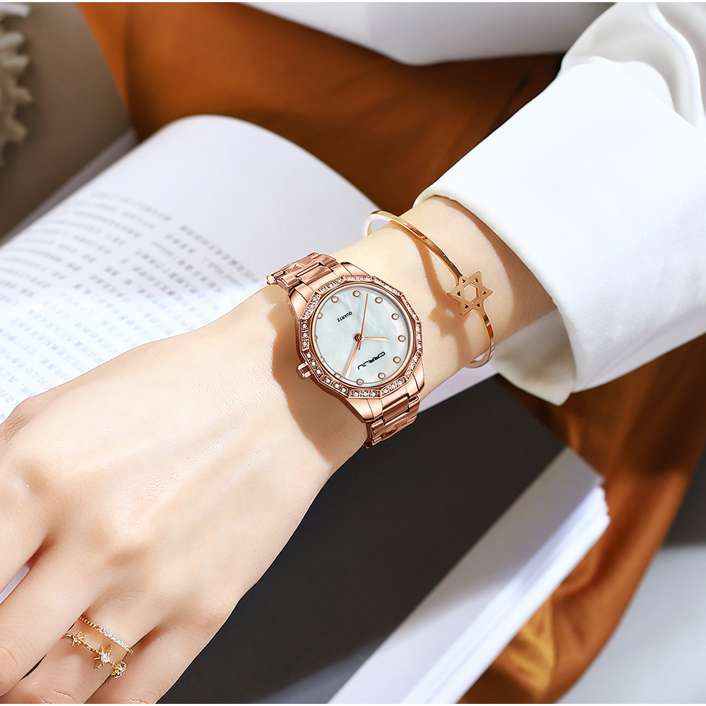 CRRJU Fashion Wanita Jam Tangan Mewah Kasual Tahan Air Kuarsa Biru Jam Tangan Wanita Stainless Steel