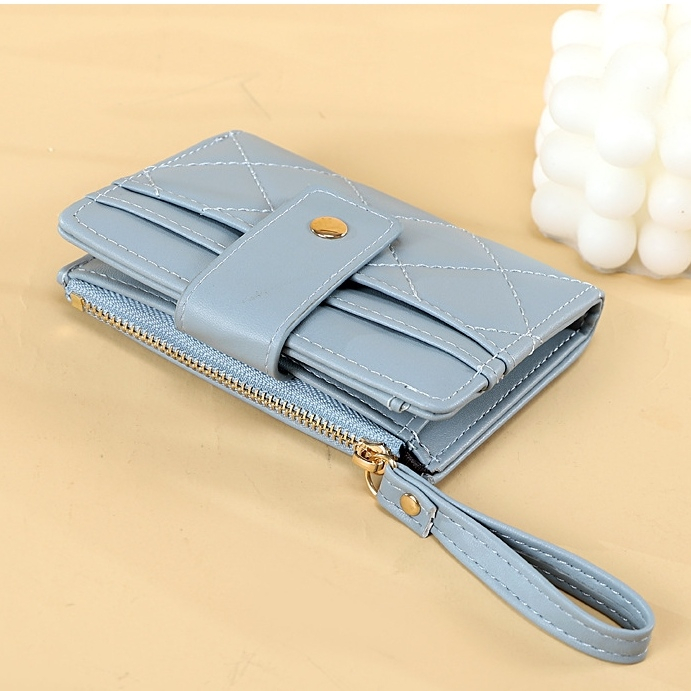 DOMPET LIPAT WANITA MINI IMPORT RESLETING KECIL SLOT KARTU UANG KOIN KULIT BIRU WA689B2 ANNACA PENDEK REMAJA KEKINIAN MURAH CEWEK SIMPLE LUCU PREMIUM KOREA BRANDED BATAM FASHION