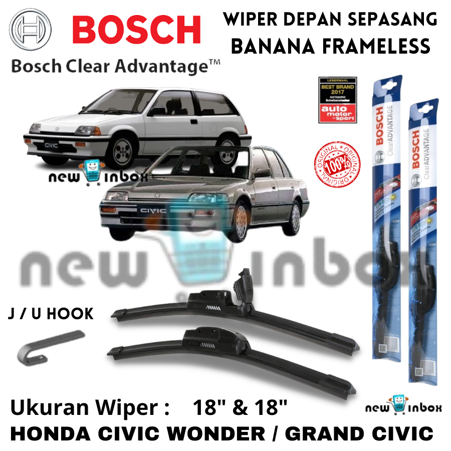 Wiper Depan Mobil HONDA CIVIC WONDER / GRAND CIVIC Sepasang BOSCH CLEAR ADVANTAGE 18" &amp; 18" ORIGINAL