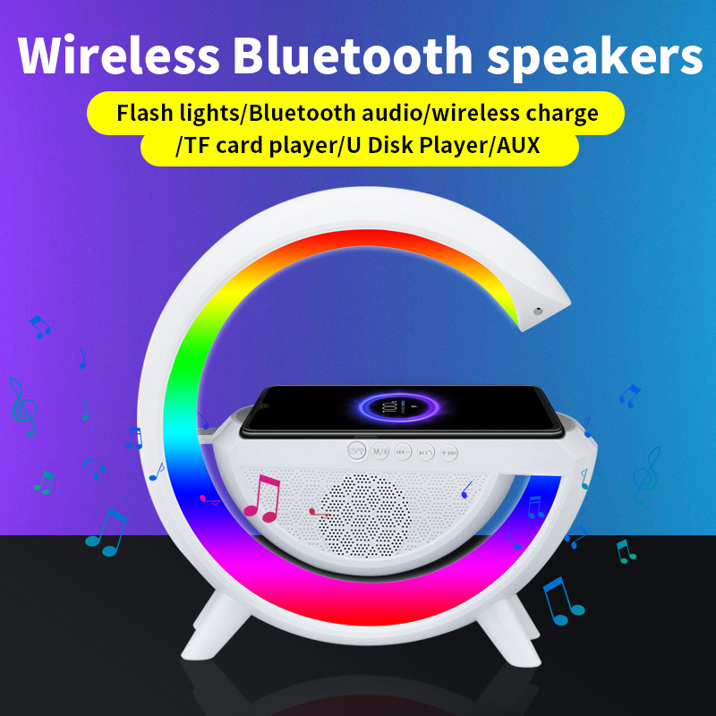 [ COD ]  Cahaya sekitar 15w Charger Nirkabel 7 IN 1 Speaker  Bluetooth Multi-fungsi Baru Dengan Pengisian Smart Home Atmospheric Lamp Lampu LED Multifungsi RGB Lampu Malam Lampu Jam Alarm Lampu Meja Speaker Bluetooth lampu proyeksi Mendukung