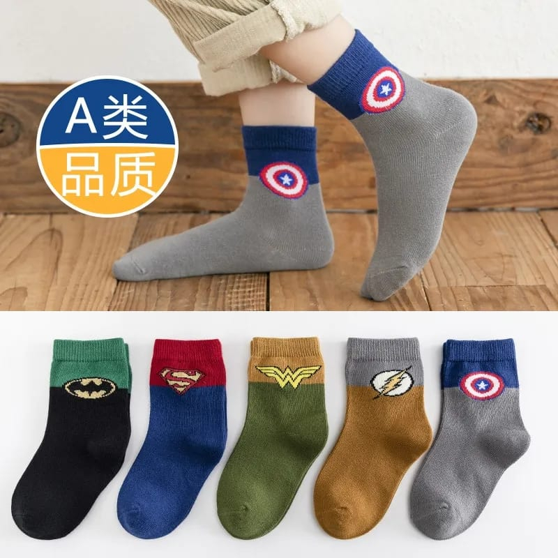 Kaos kaki lambang Super hero 1 Set isi 5