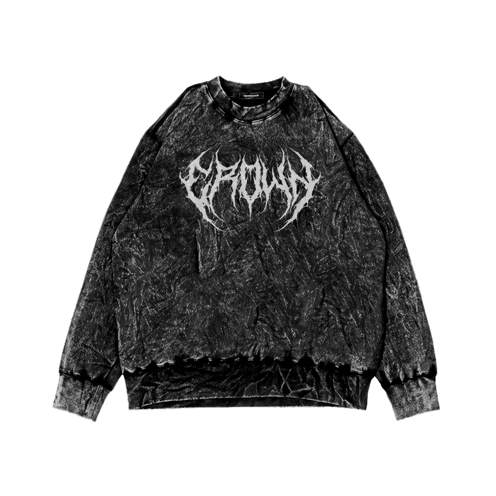 (LAGI TREND) Sweater Crewneck Washing Pria Motif Crown/Crewneck Sablon Pria Unisex