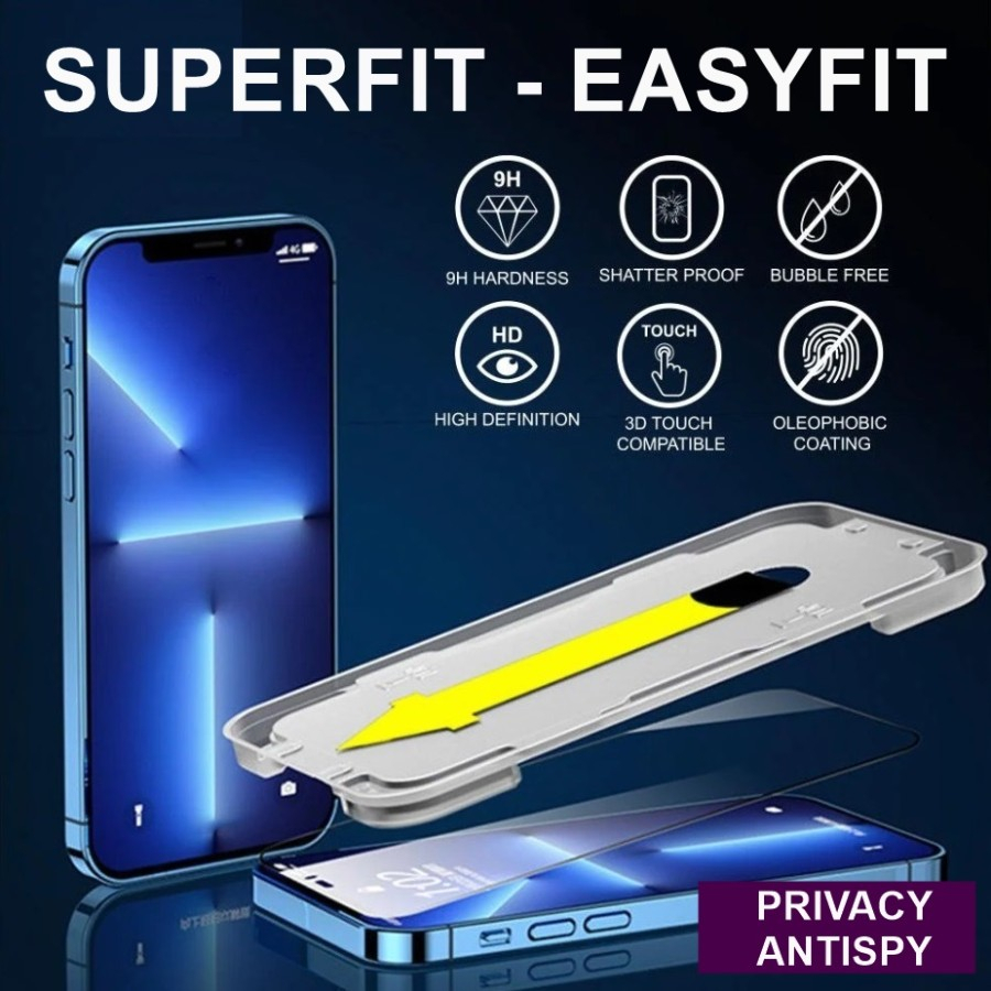 [ANTISPY] Superfit Easyfit Tempered glass iphone 12/ 12 Pro/ 13/ 13 Pro/ 13 Pro Max/ 14 Pro/ 14 Pro Max/ 14 Plus