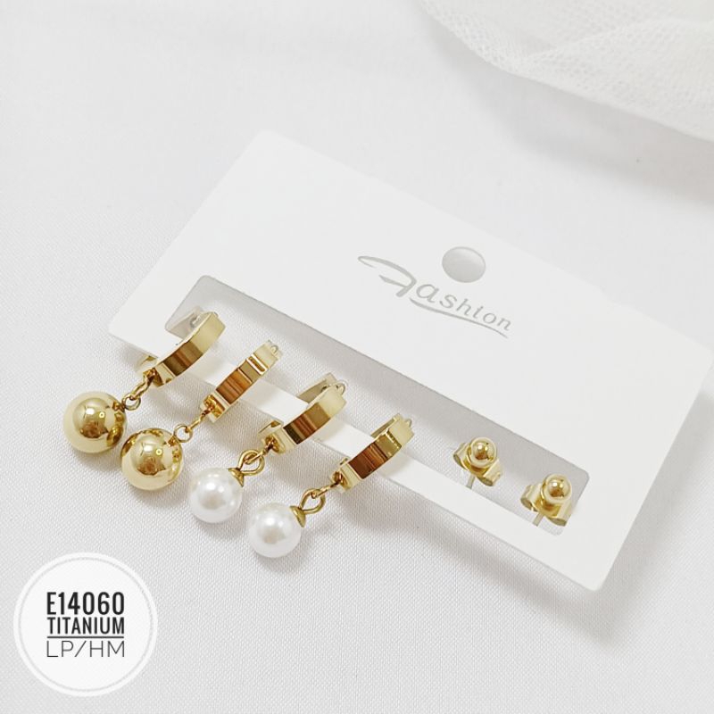 Anting titanium set 3 pasang gold E14060