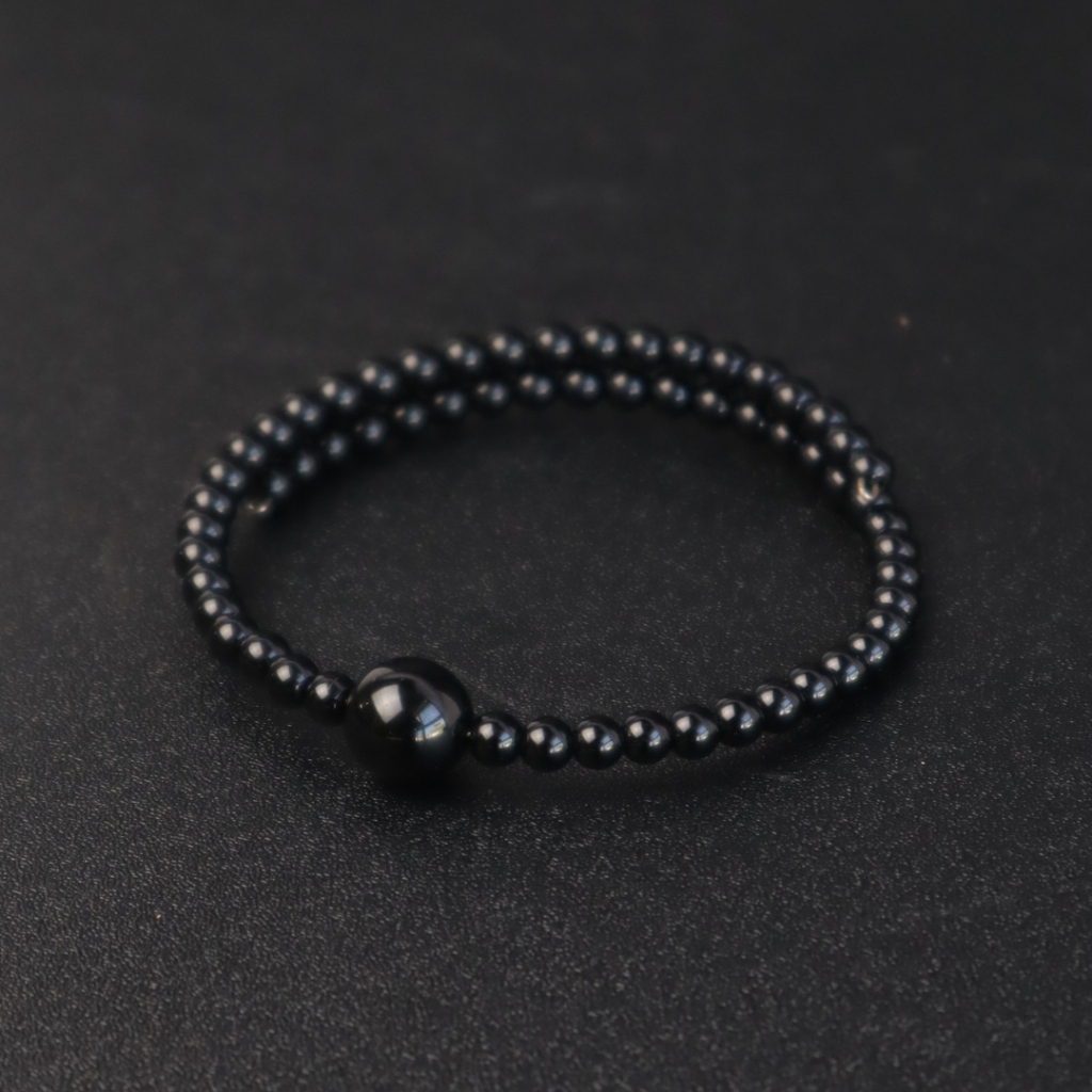 Gelang Pria Wanita Hitam Keren Kekinian Batu Black Onyx Crown