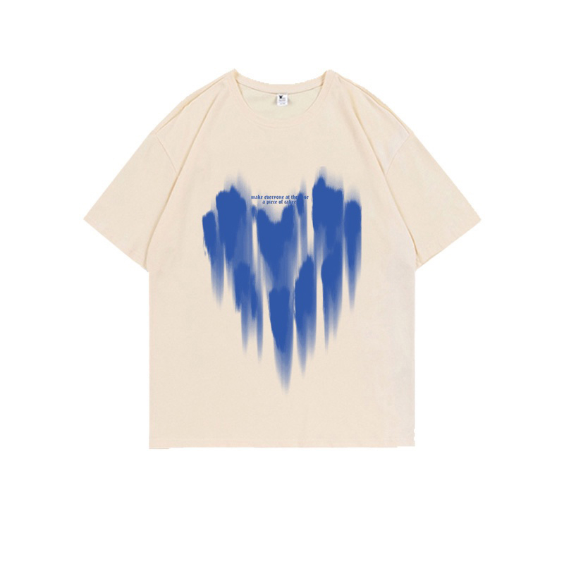 baju kaos korea wanita/kaos lengan pendek blue heart motif graffiti printed t-shirt import kaos basic/baju oversize kekinian kaos hitam