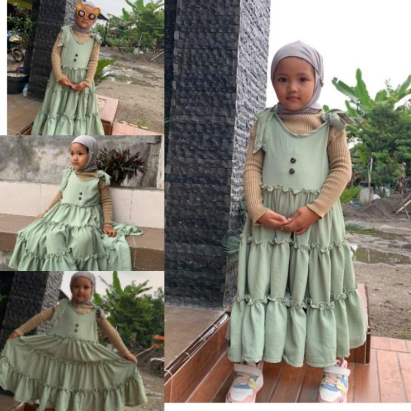 OVERALL JUMSJUIT SANDATAN DRESS ANAK KIDS WANITA BAHAN CRINCLE