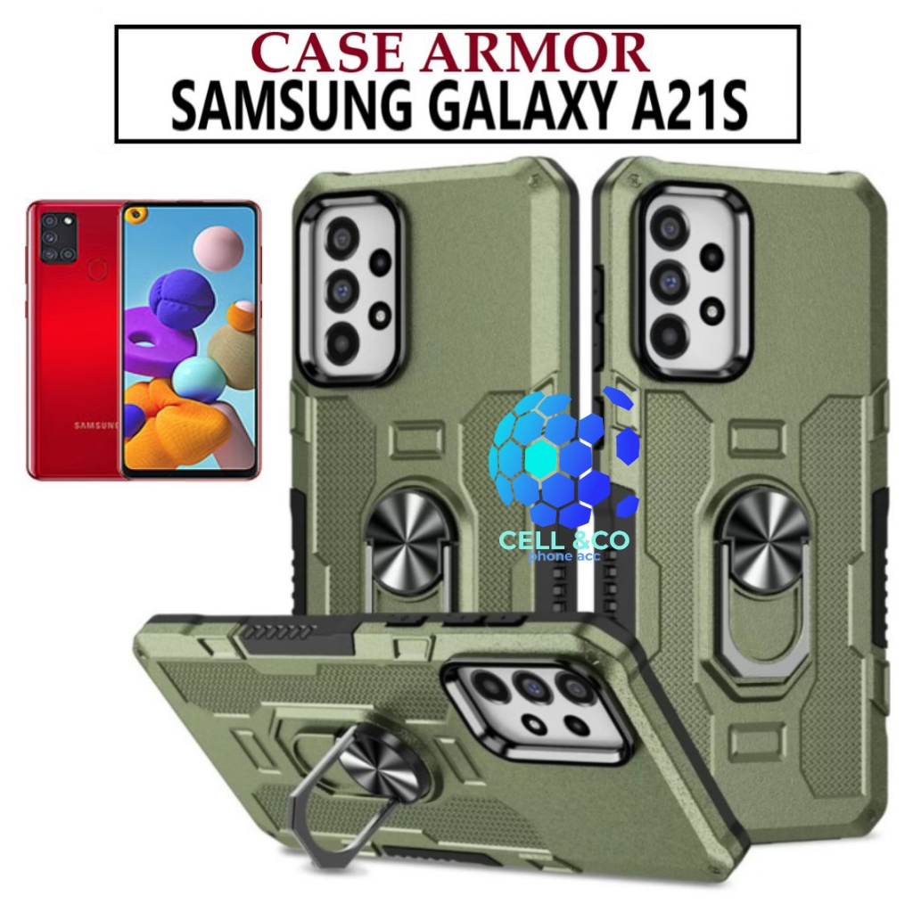 Case Armor SAMSUNG A21S Iring Cincin Magnetic Kesing Hp Protect kamera Premium Hard Case Standing Robot Pelindung Kamera