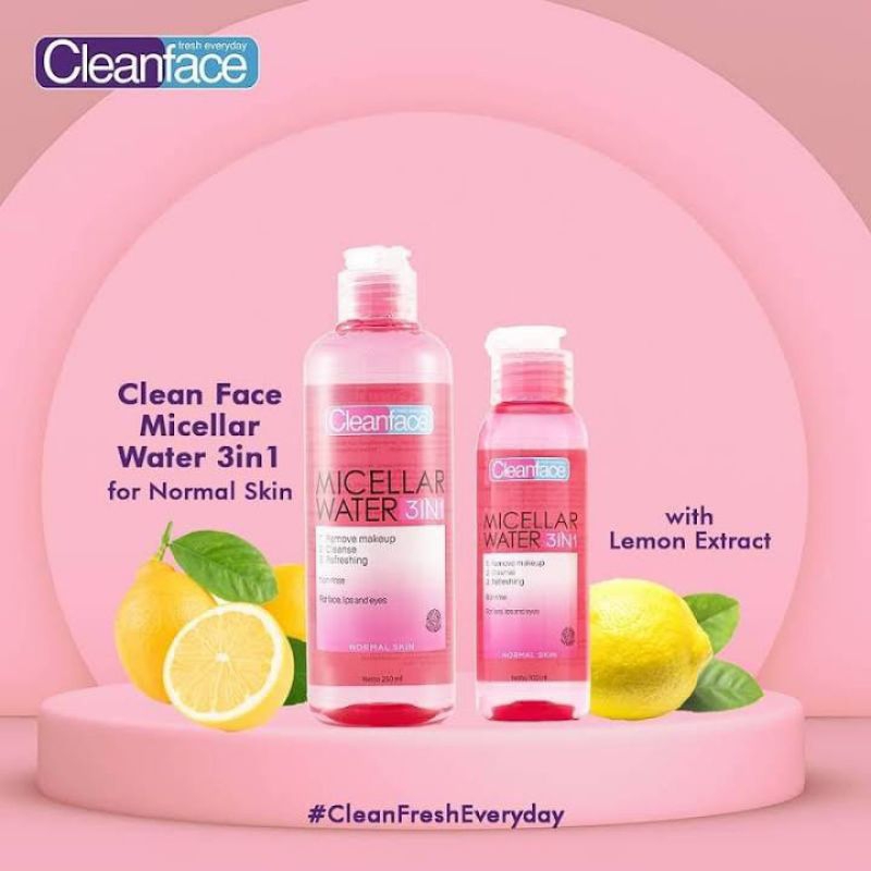 Cleanface 3in1 Micellar Water Normal Skin - Oily Skin || Clean Face Micellar Water || 100ml - 250ml