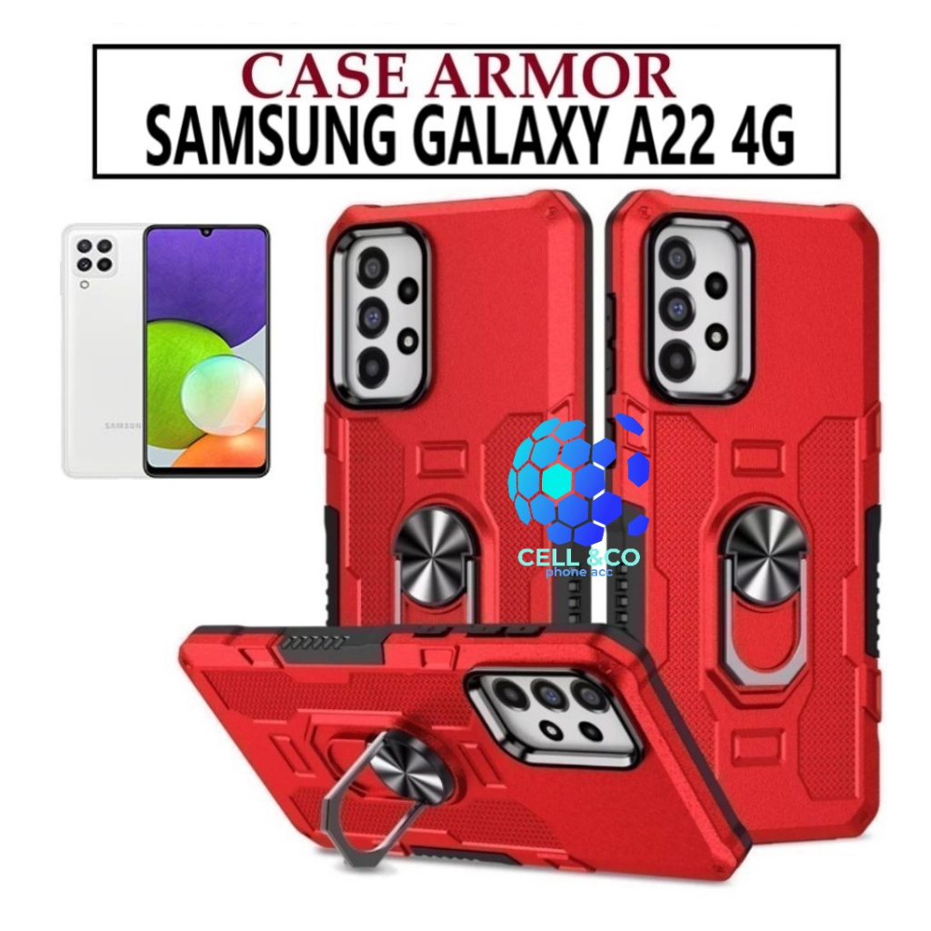 Case Armor SAMSUNG A22 4G Iring Cincin Magnetic Kesing Hp Protect kamera Premium Hard Case Standing Robot Pelindung Kamera