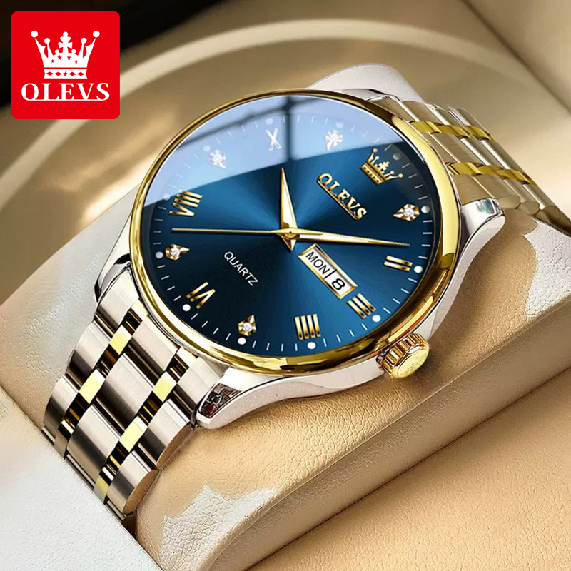 OLEVS Jam Tangan Pria Original Anti Air Tahan Keren Luxury Led Analog Stainless Steel Cod Watch for Men