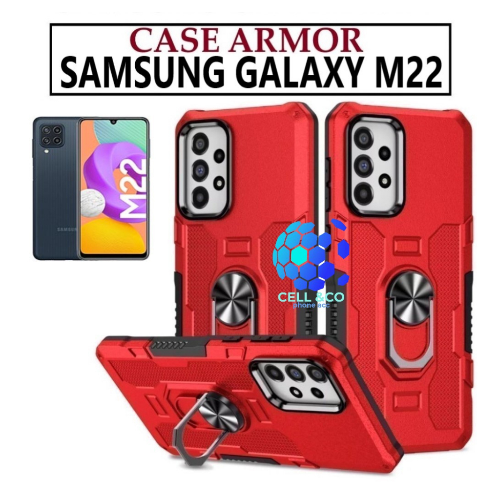 Case Armor SAMSUNG M22 Iring Cincin Magnetic Kesing Hp Protect kamera Premium Hard Case Standing Robot Pelindung Kamera