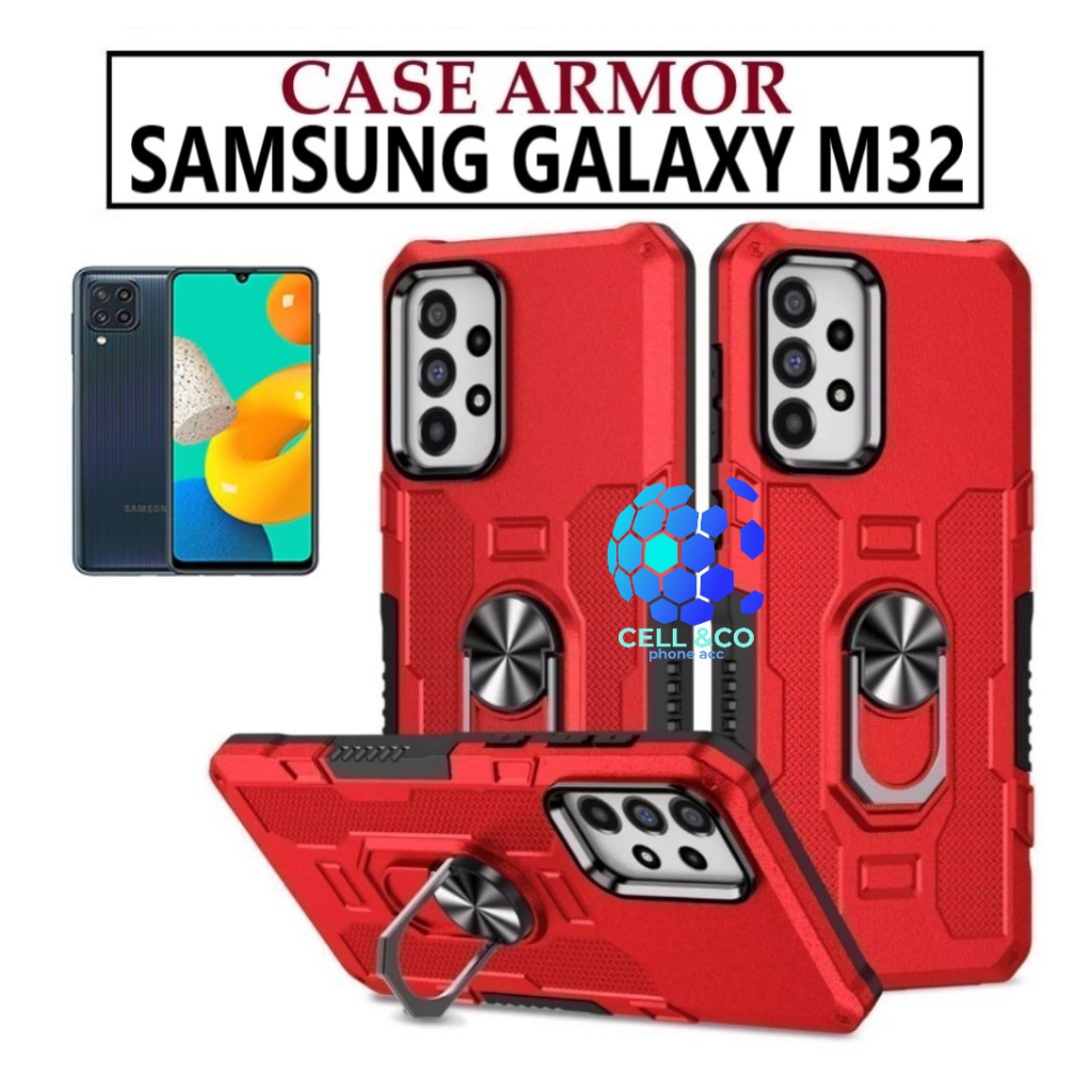 Case Armor SAMSUNG M32 Iring Cincin Magnetic Kesing Hp Protect kamera Premium Hard Case Standing Robot Pelindung Kamera