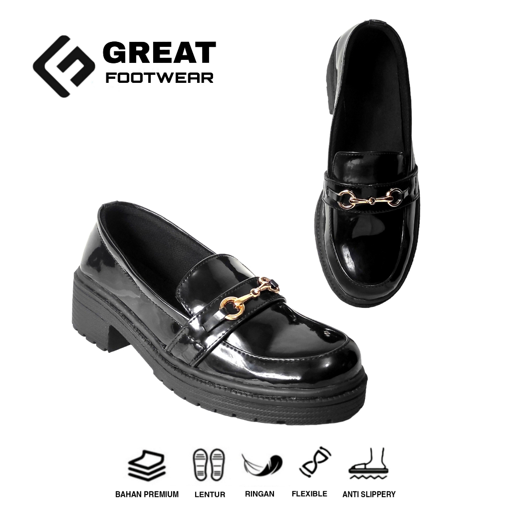 Sepatu Docmart Wanita Sepatu Loafers Sneakers Slip On Sepatu Fashion Wanita Hitam Glosy