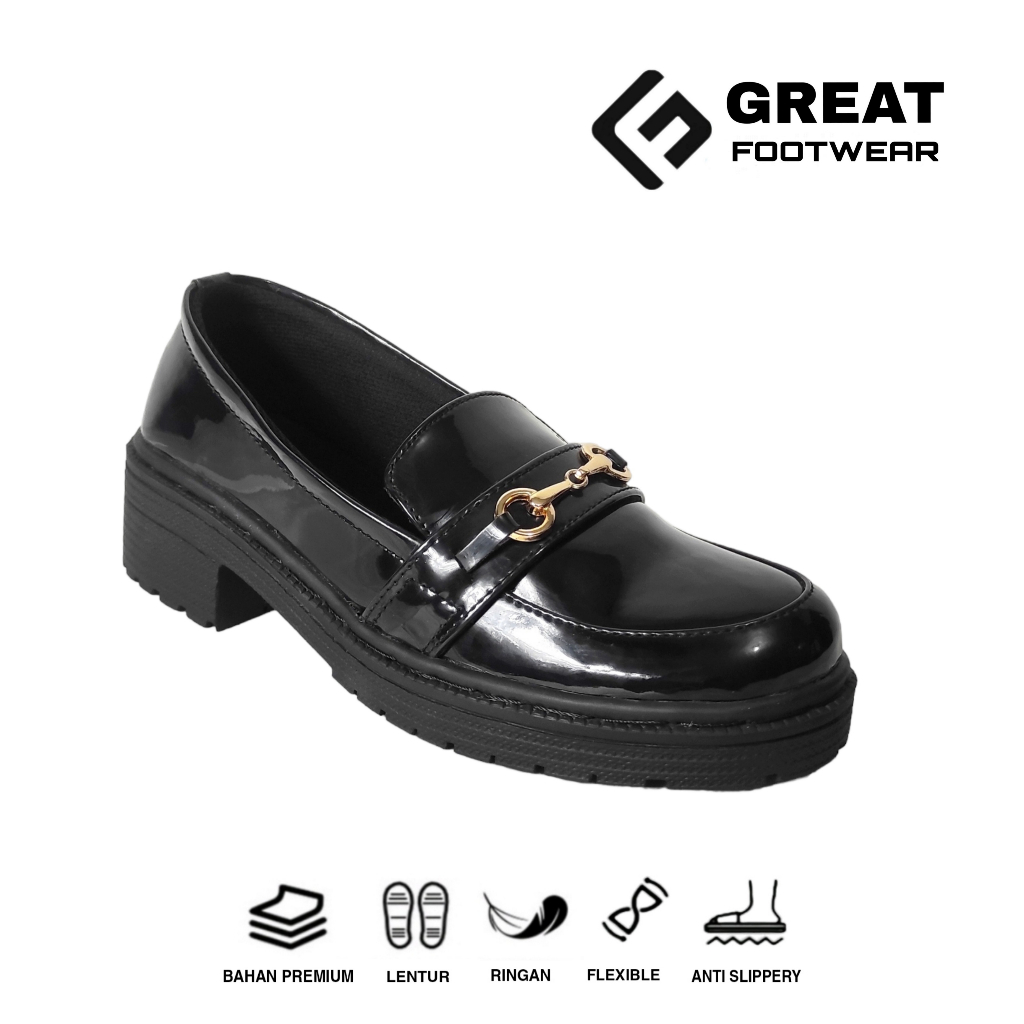 Sepatu Docmart Wanita Sepatu Loafers Sneakers Slip On Sepatu Fashion Wanita Hitam Glosy