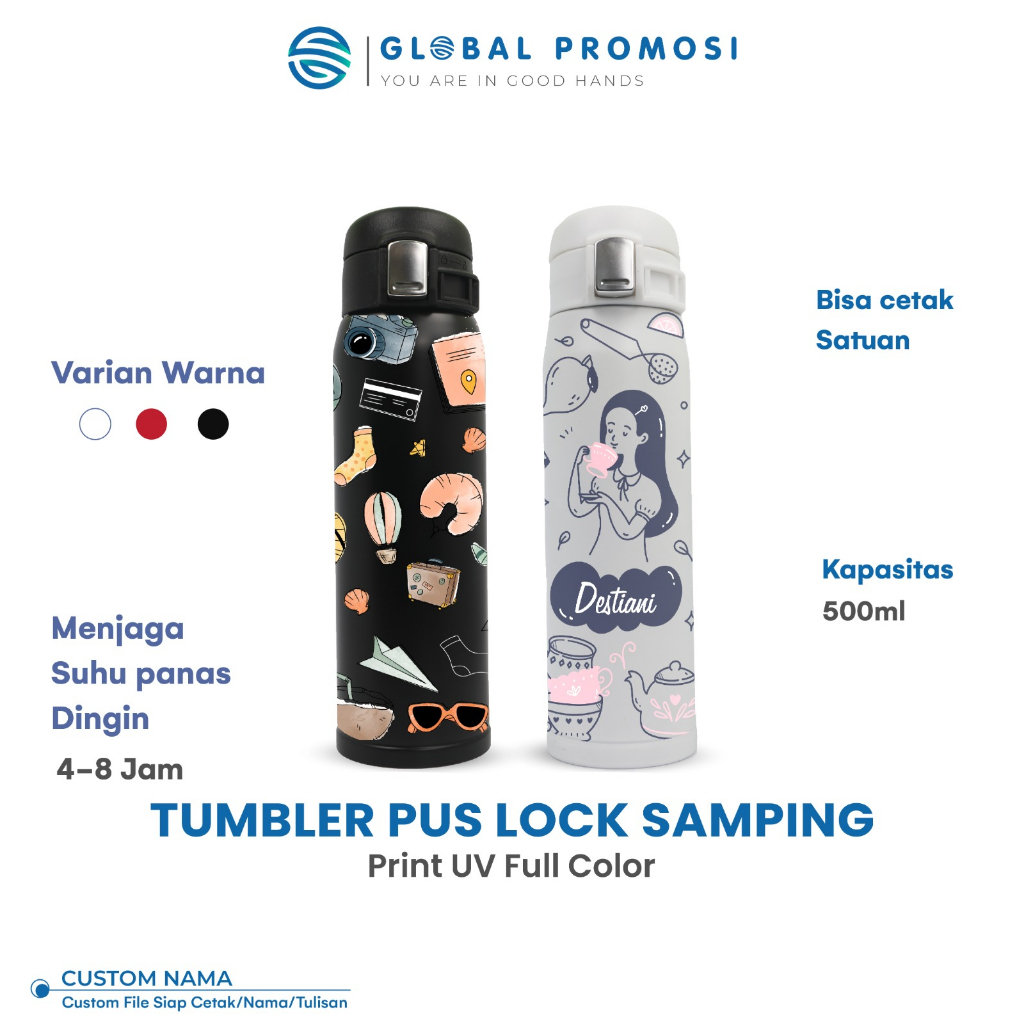 Tumbler Termos Push Lock Samping Custom Print Uv Design Bebas