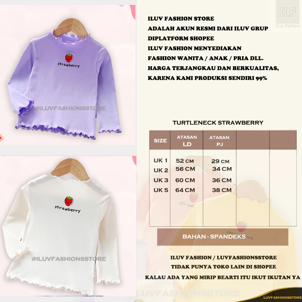 IL - ATASAN KAOS ANAK MOTIF STRAWBERRY / TURTLENECK ANAK LENGAN PANJANG